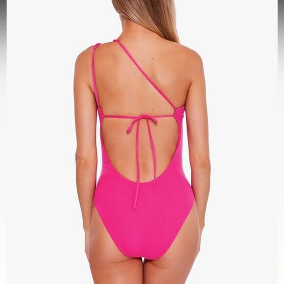 Becca Hot Pink Asymmetrical One Piece Swimsuit New - Picture 3 of 5